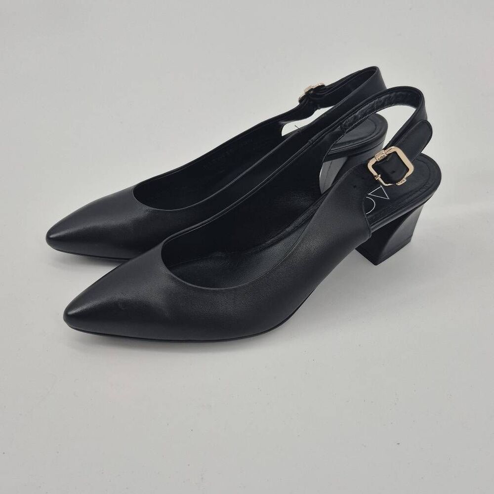 AGL Slingback Pumps Black Leather Heels Pointy Women's Size 9